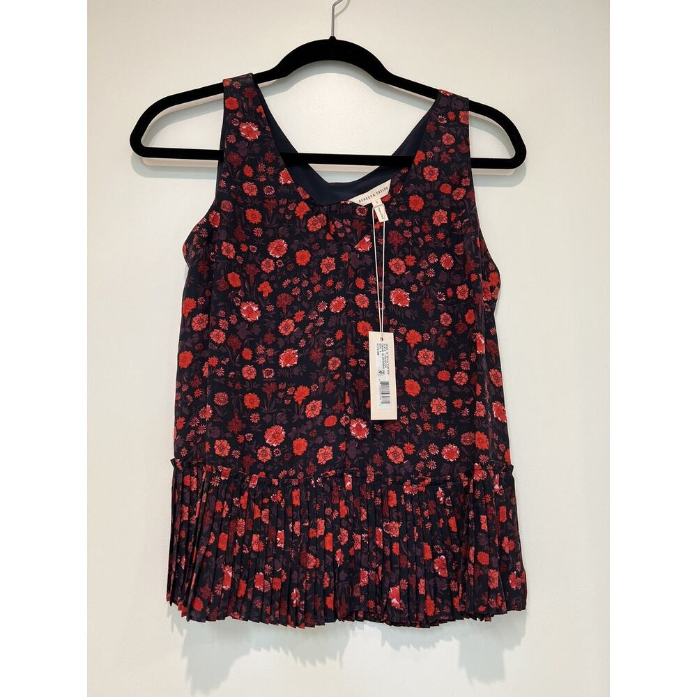 NWT Rebecca Taylor Celia Floral Top in Black / Coral Size 0 100% Silk